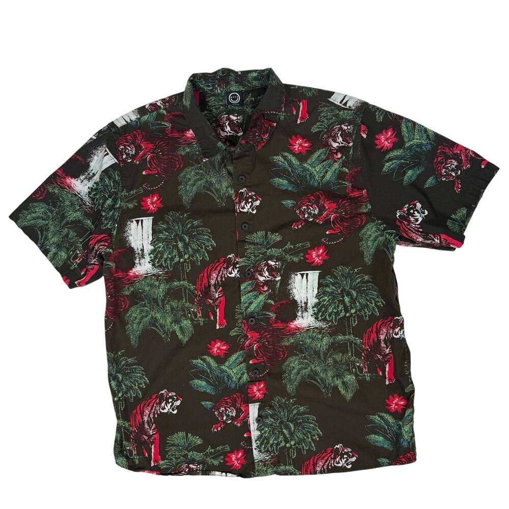 Neff Jungle Tigard Button Down Shirt Men’s Medium Tropical Waterfalls